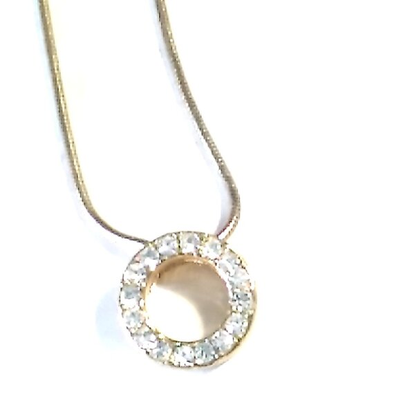 Gold-tone Circle Rhinestone Pendant Necklace - Picture 11 of 11
